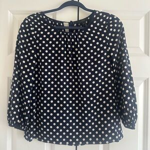 J Crew 100% silk Polka Dot Blouse - Navy & White